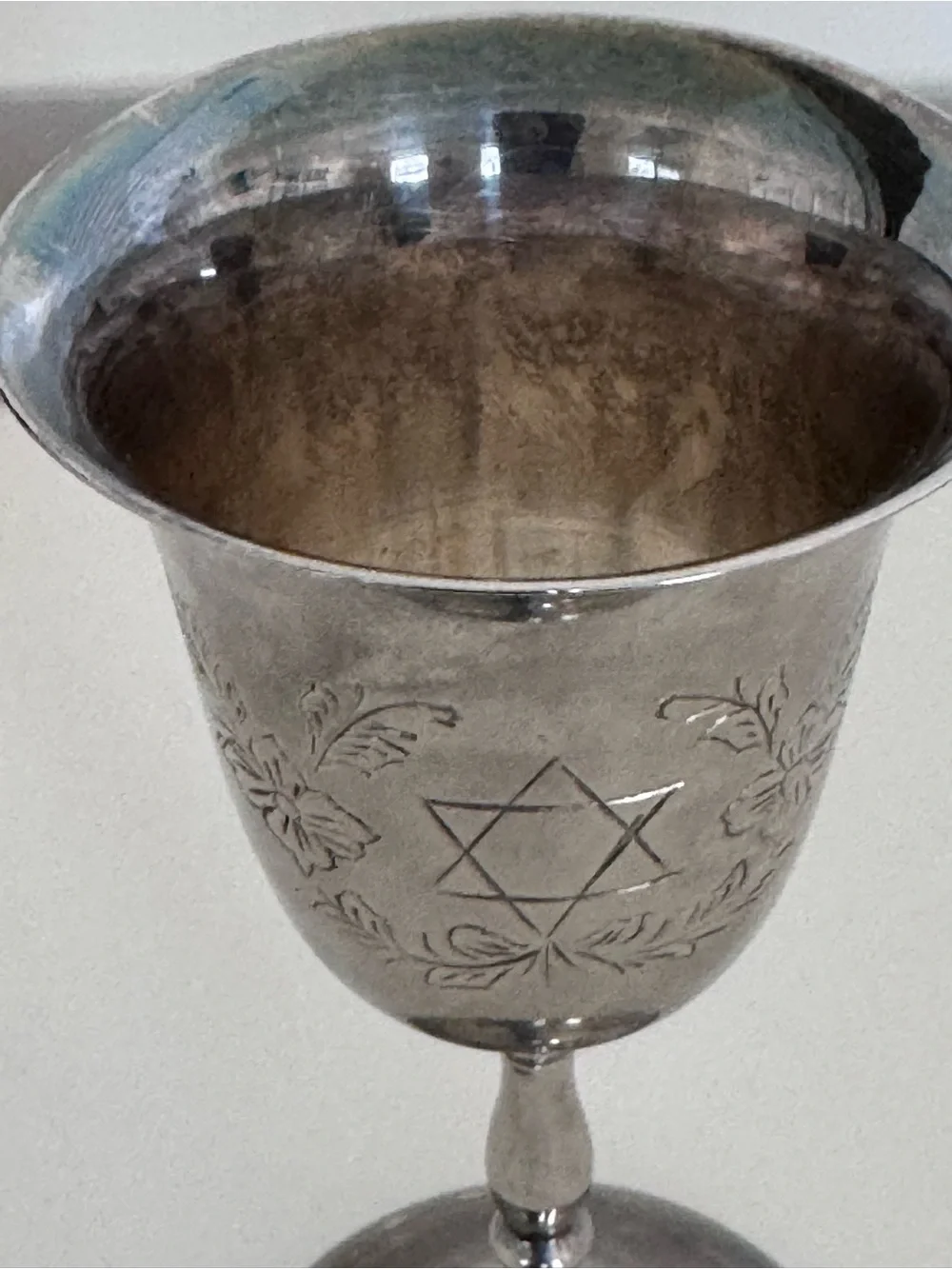 Vintage Silver Plate Kiddush Goblet Star of David Judaica Engraved Floral Cup